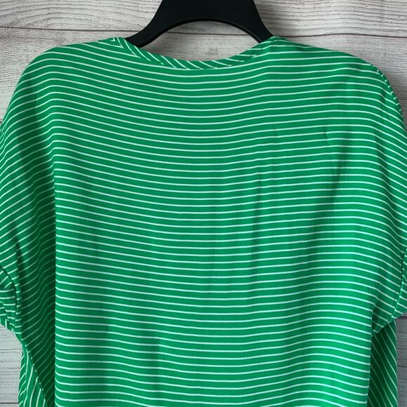 Olive & Leaf Green and White Striped Wrap Front Blouse Tie Bottom Size Large - Picture 6 of 11